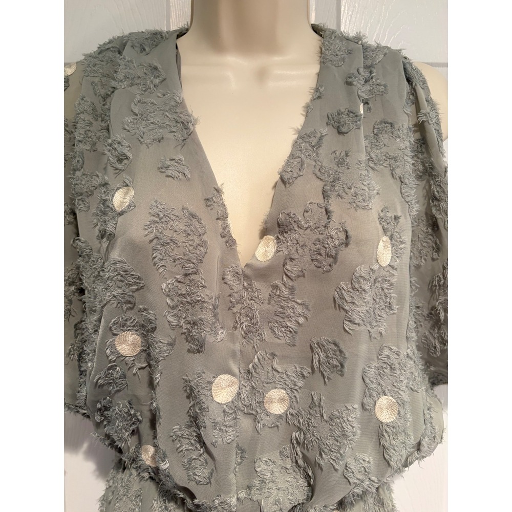 Zara Sage Green Polka Dot Eyelash Textured V-Neck Midi Dress S NWT Boho Fairy - Picture 5 of 16